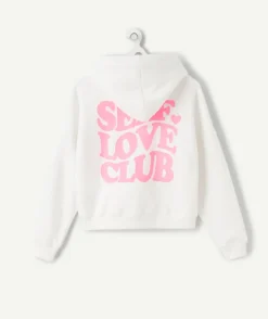 Sweat à capuche fille imprimé blanc