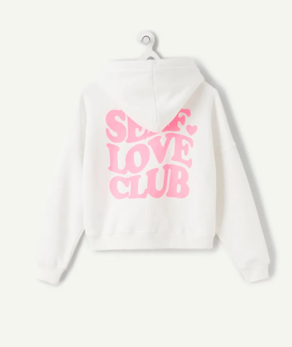 Sweat à capuche fille imprimé blanc