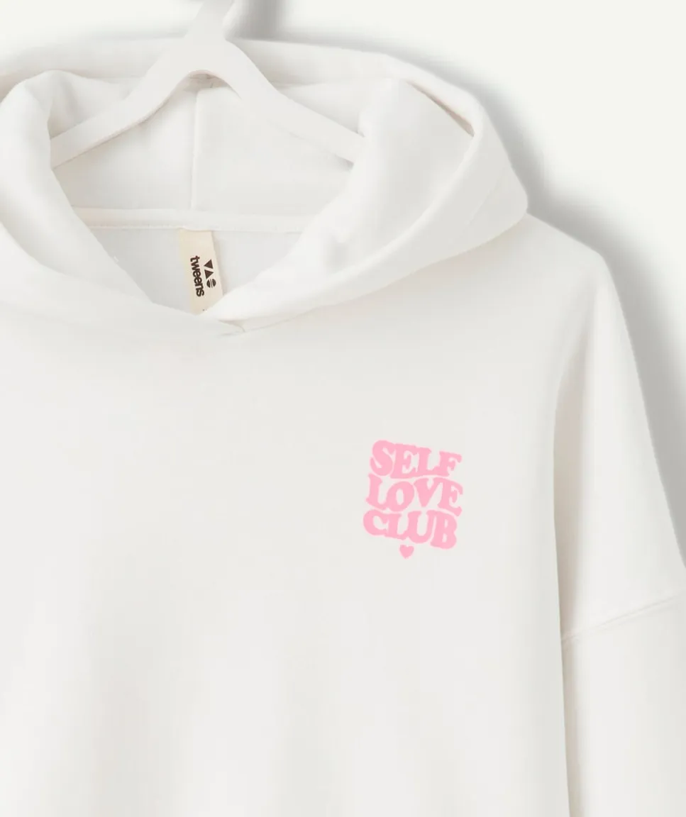 Sweat à capuche fille imprimé blanc