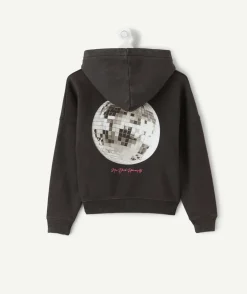 Sweat à capuche fille noir imprimé