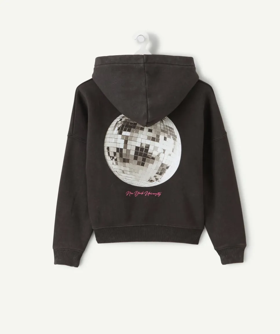 Sweat à capuche fille noir imprimé