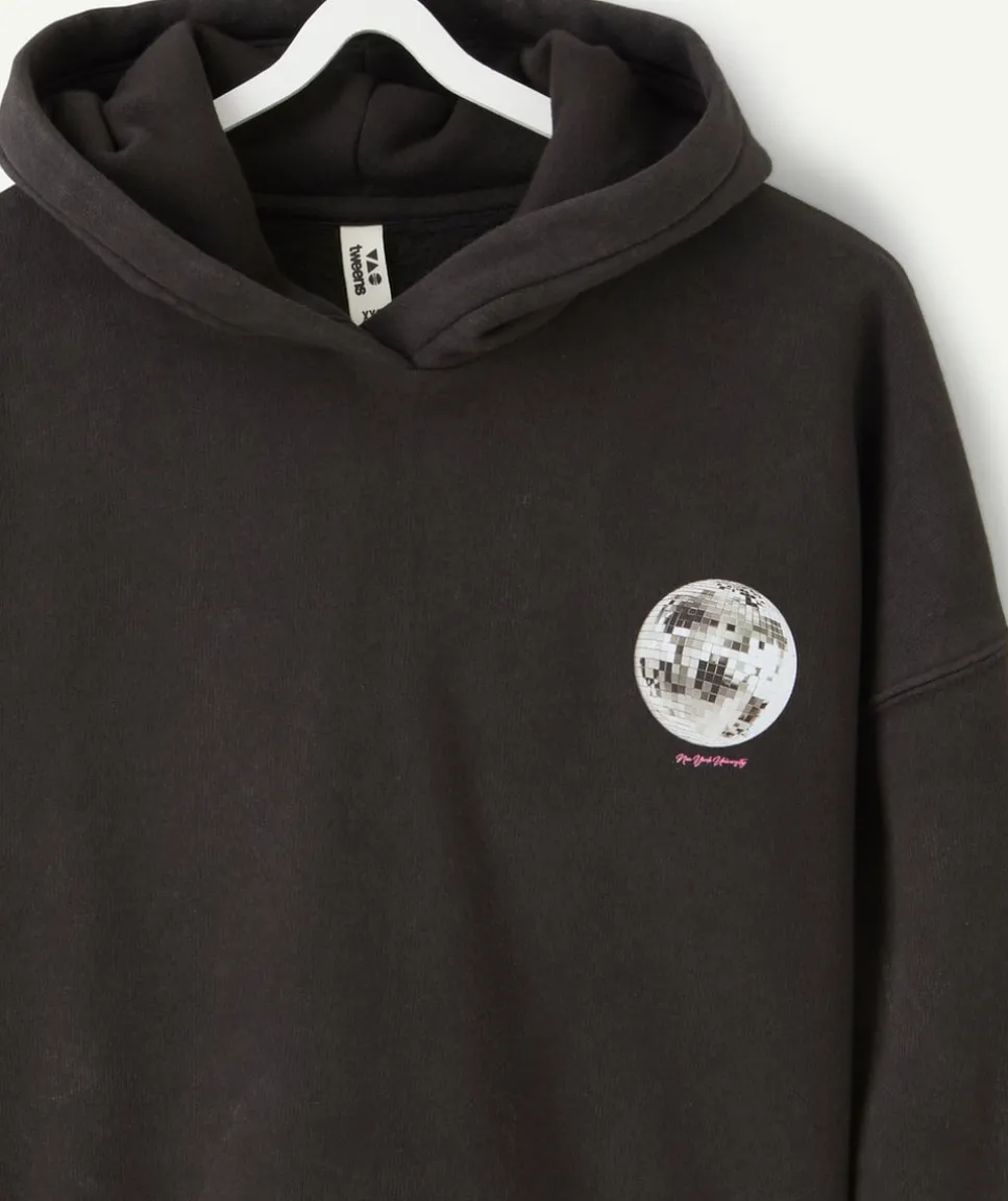 Sweat à capuche fille noir imprimé