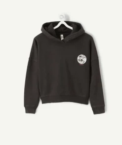 Sweat à capuche fille noir imprimé