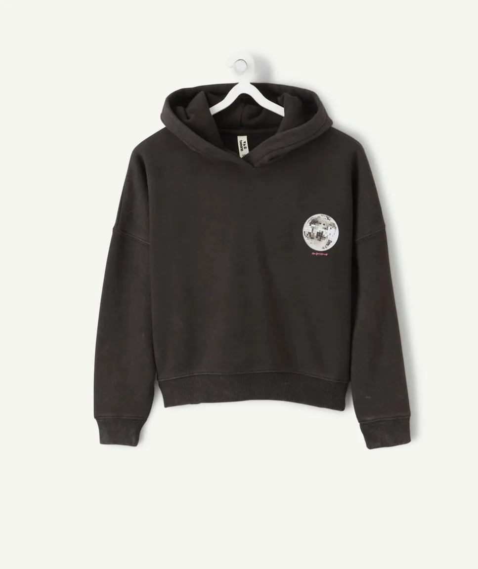 Sweat à capuche fille noir imprimé