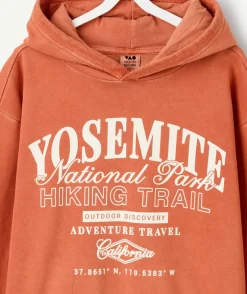 Sweat à capuche garçon orange avec imprimé