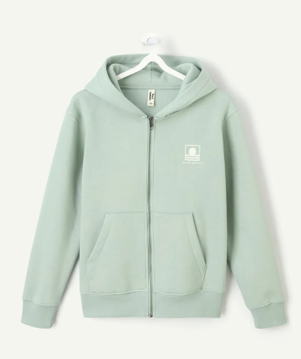 Sweat à capuche garçon vert zip