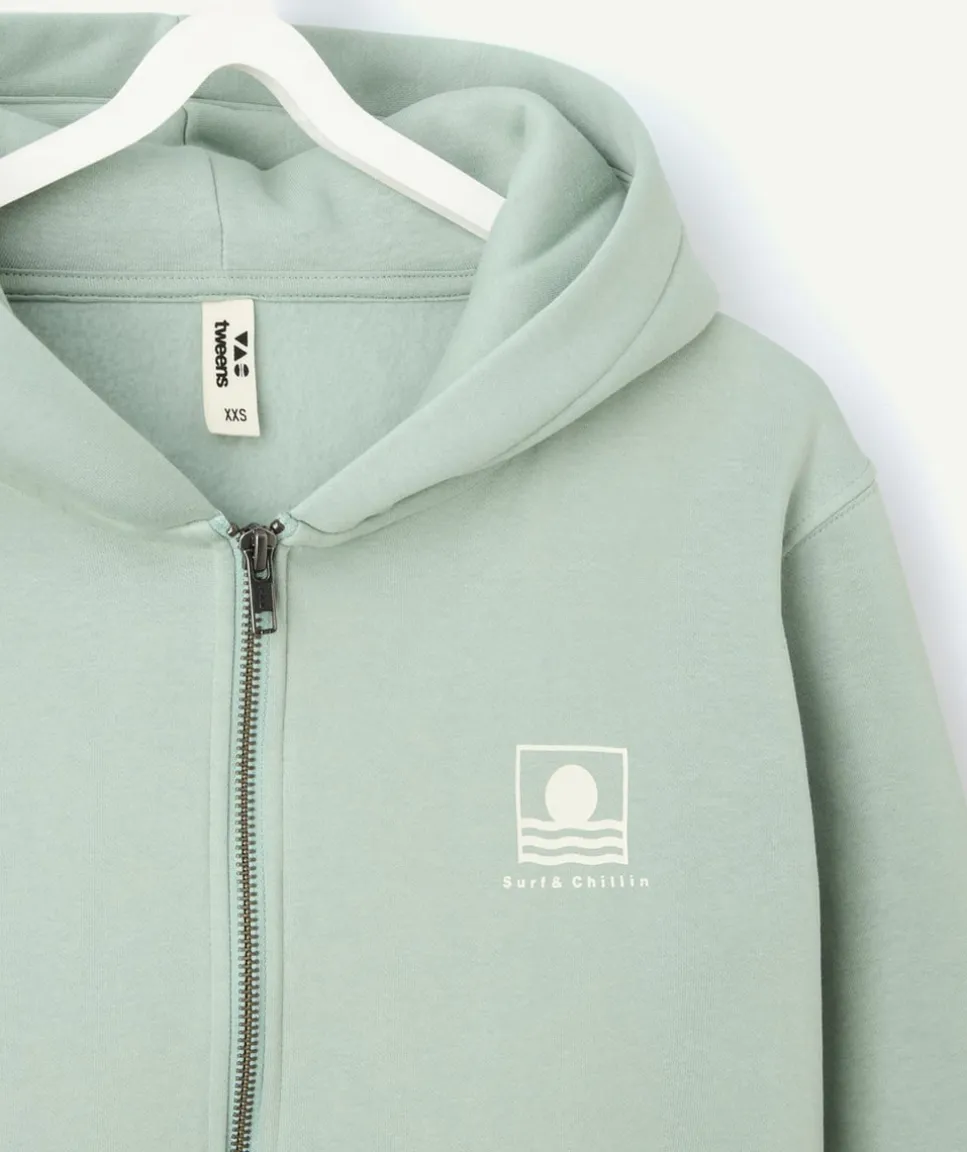 Sweat à capuche garçon vert zip