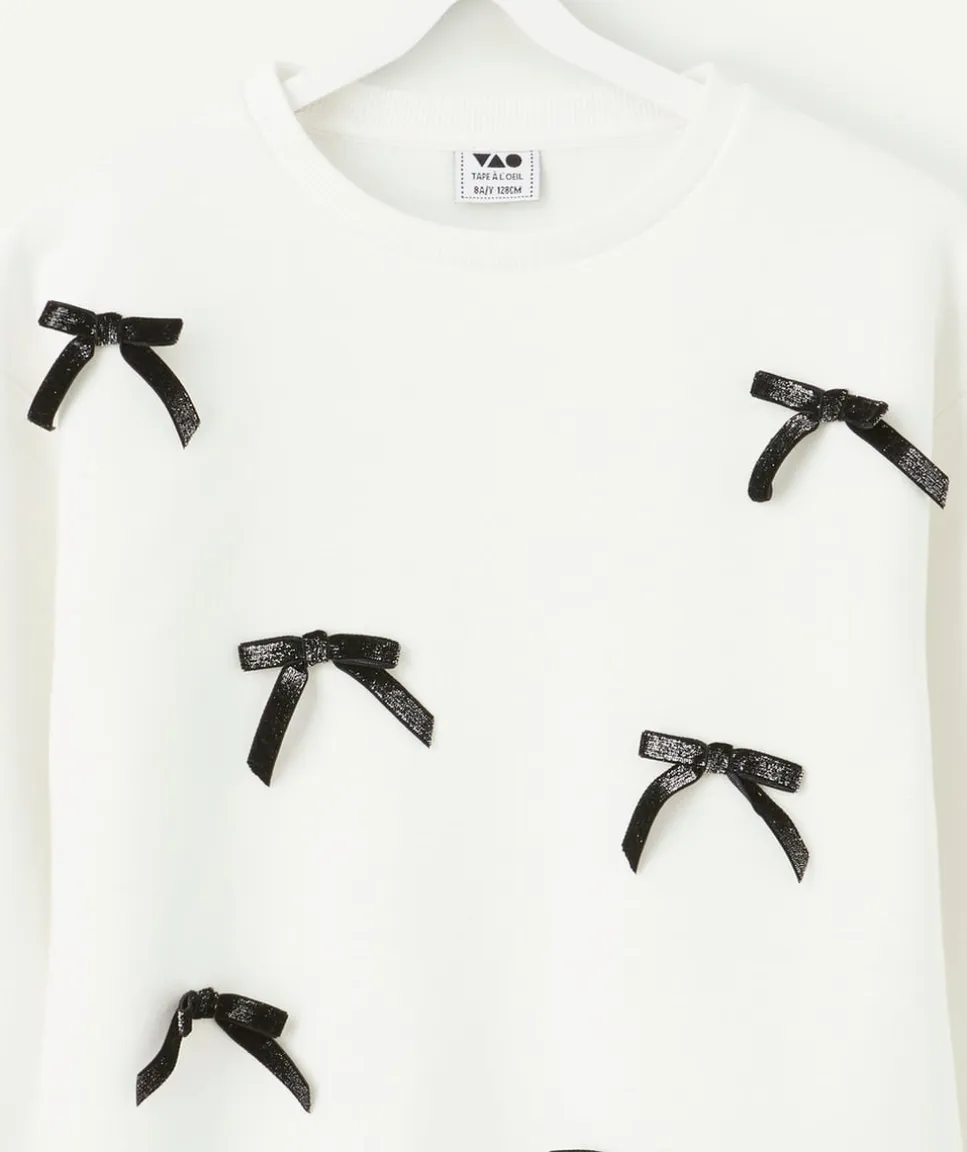 Sweat fille blanc avec nœuds
