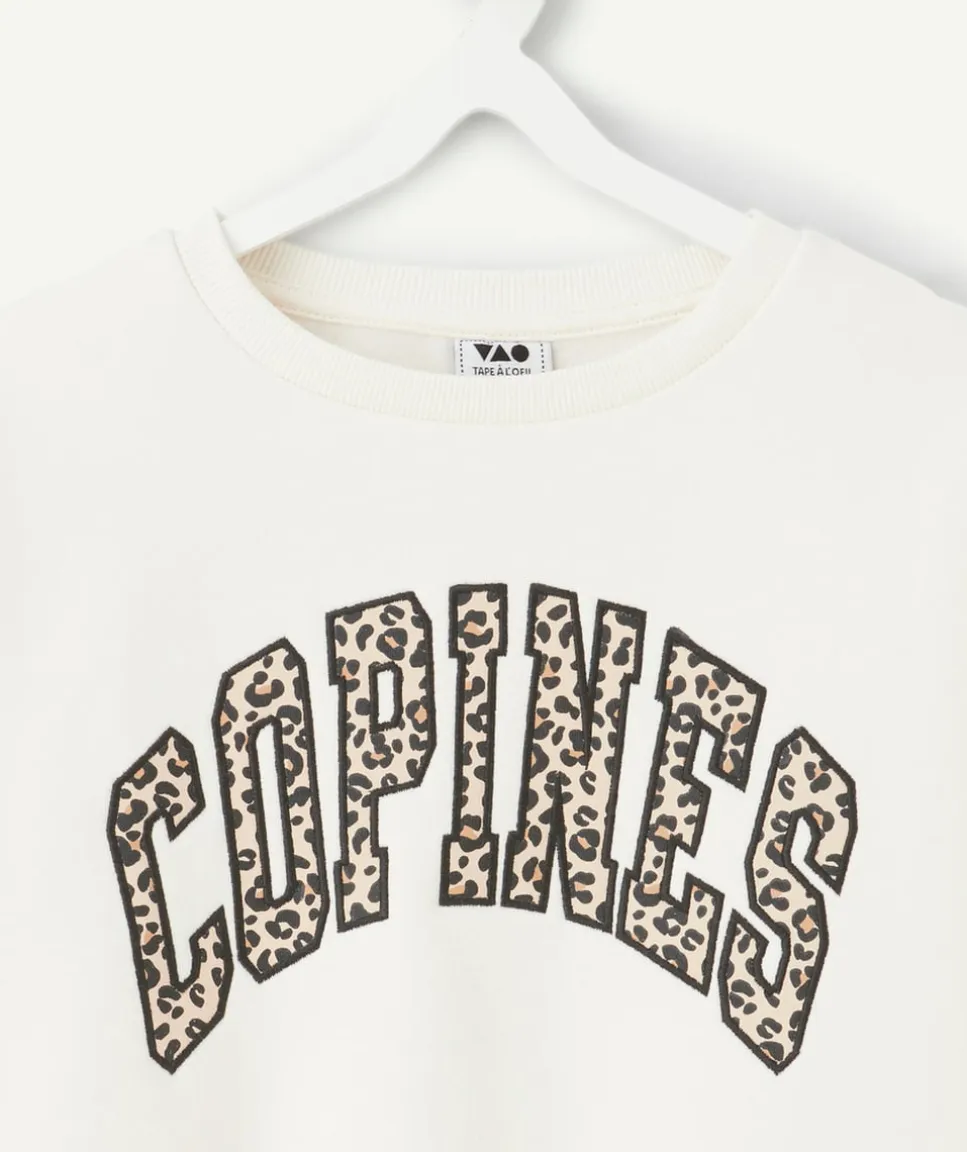 Sweat fille blanc imprimé léopard