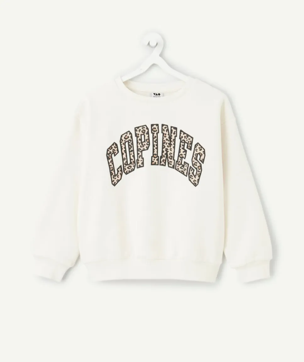 Sweat fille blanc imprimé léopard