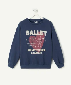 Sweat fille bleu imprimé ballet coupe droite