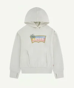 Sweat fille à capuche écru imprimé