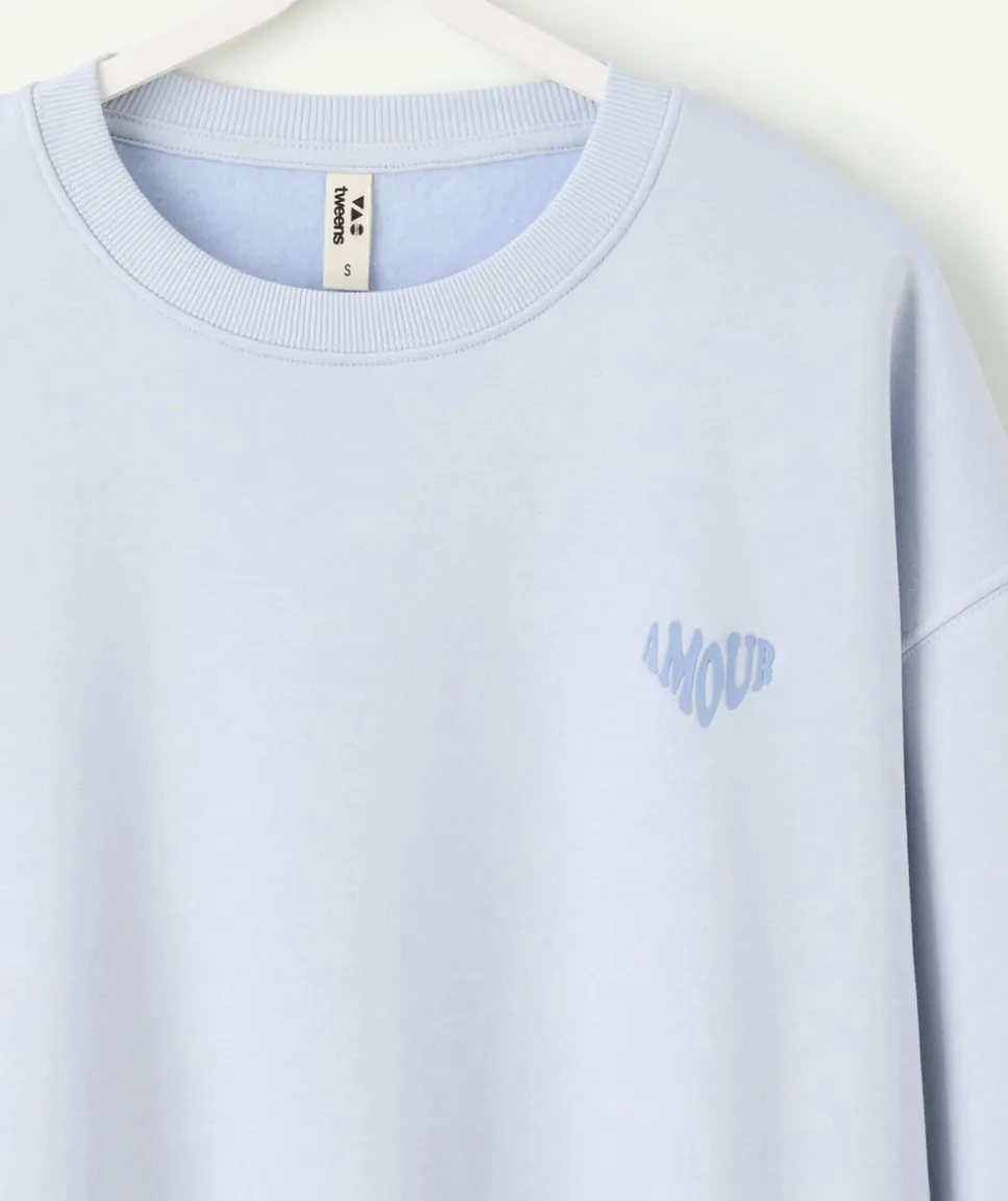 Sweat fille droit bleu pastel