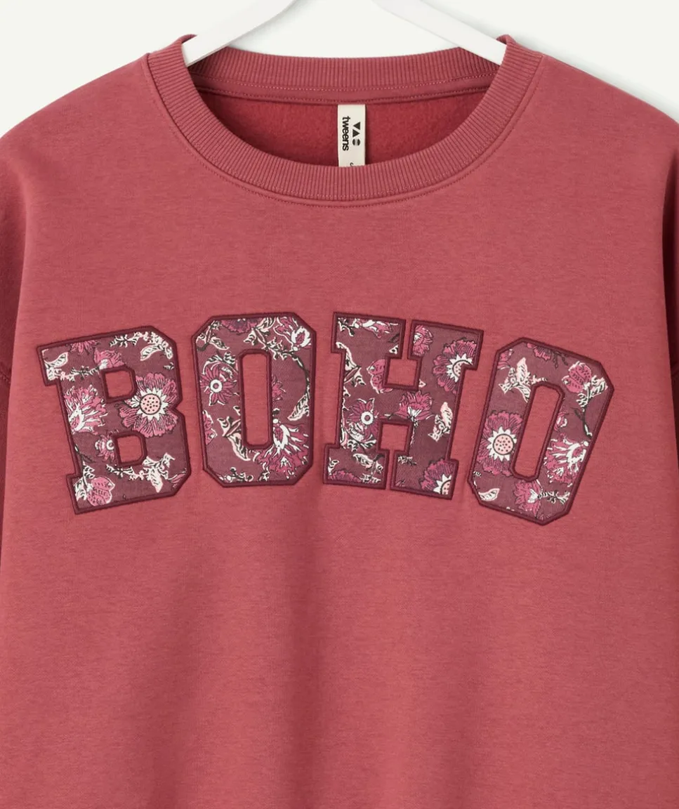 Sweat fille droit bordeaux imprimé