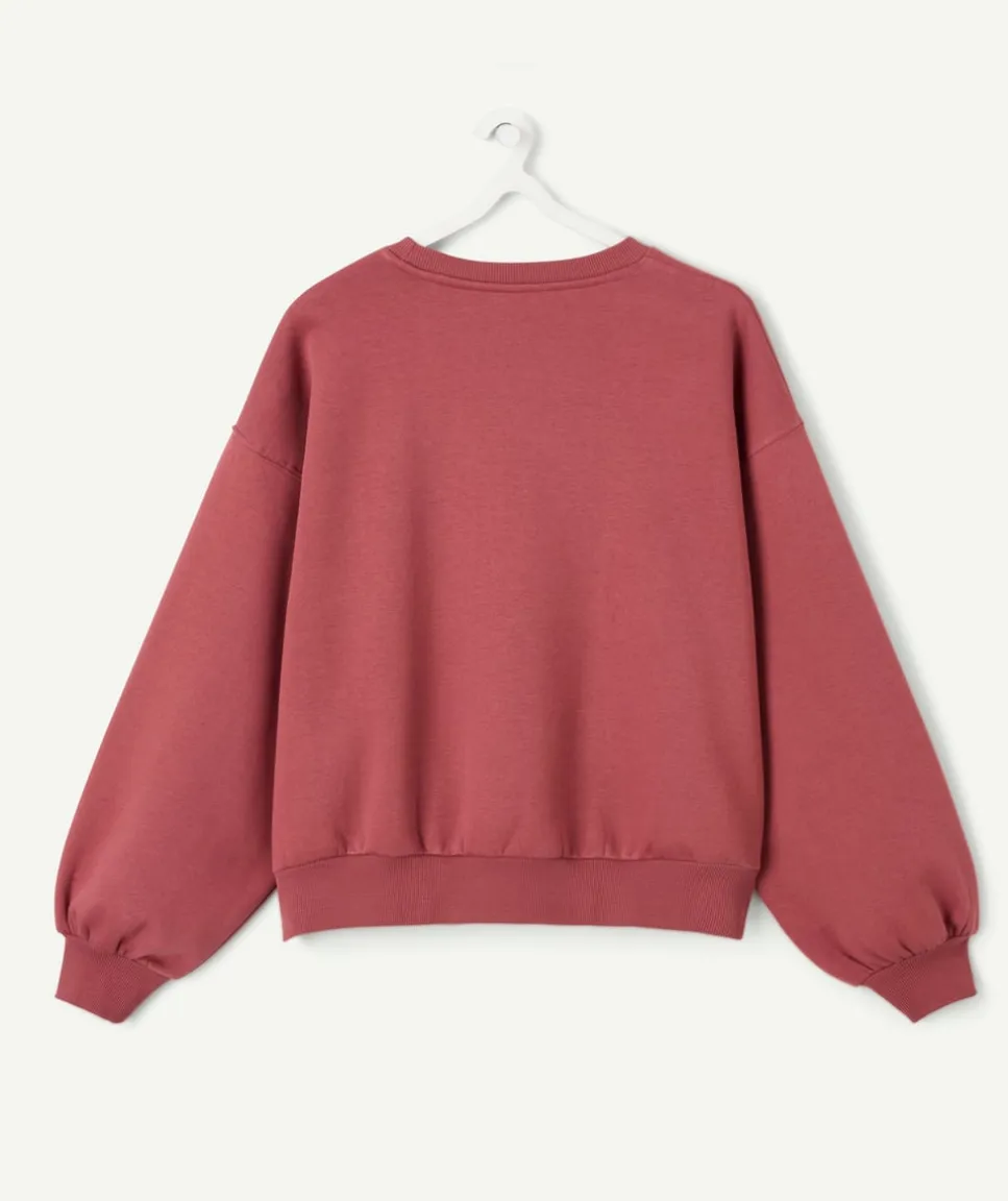 Sweat fille droit bordeaux imprimé
