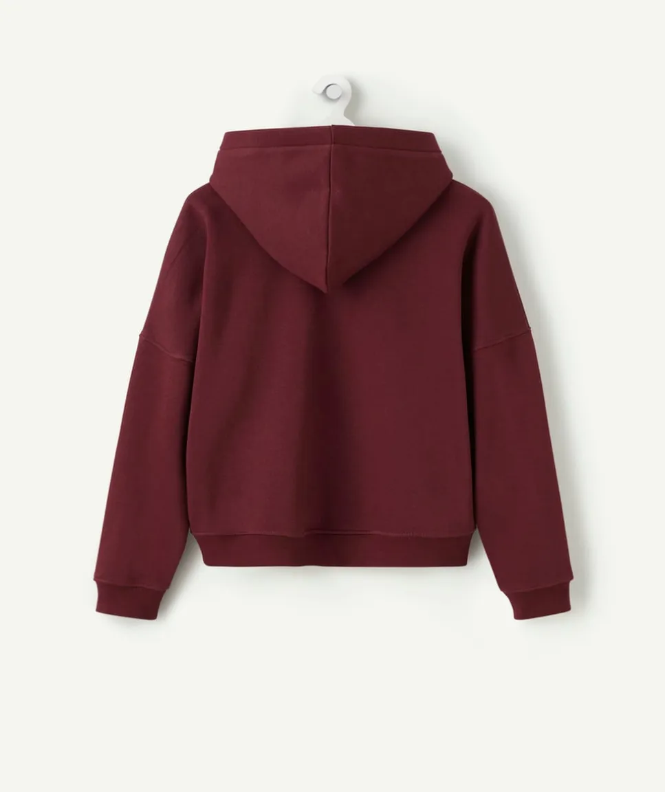 Sweat fille droit bordeaux imprimé