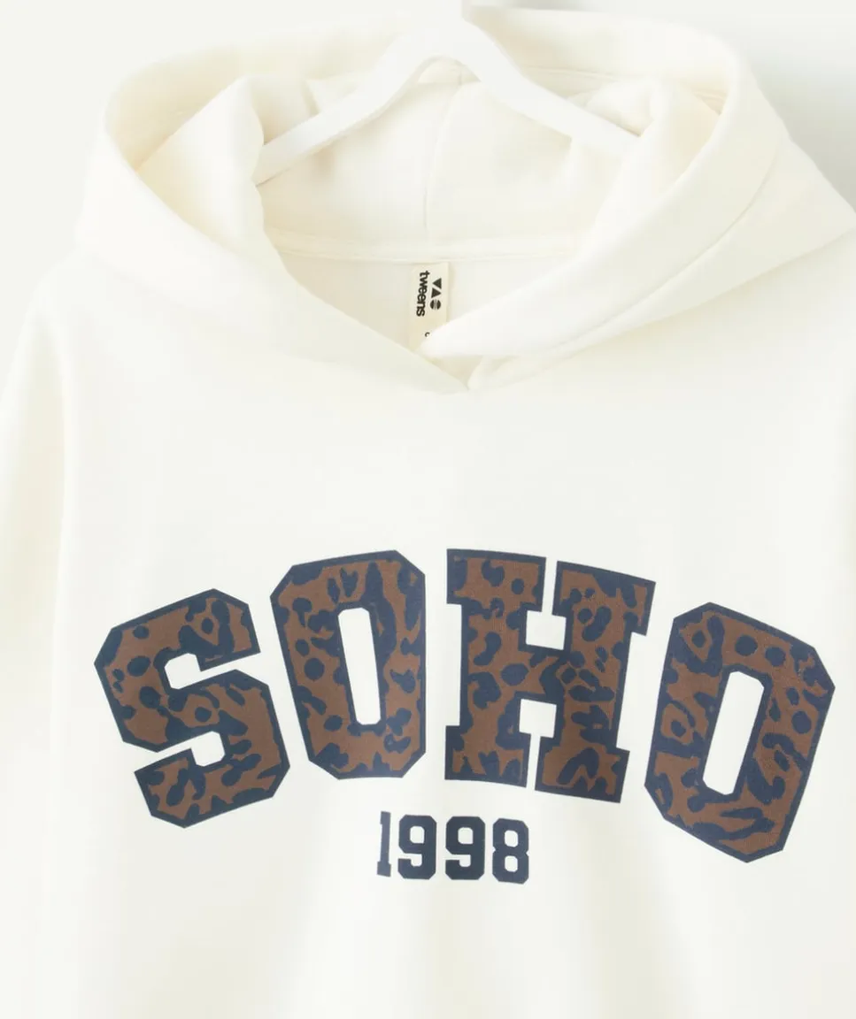 Sweat fille droit écru imprimé