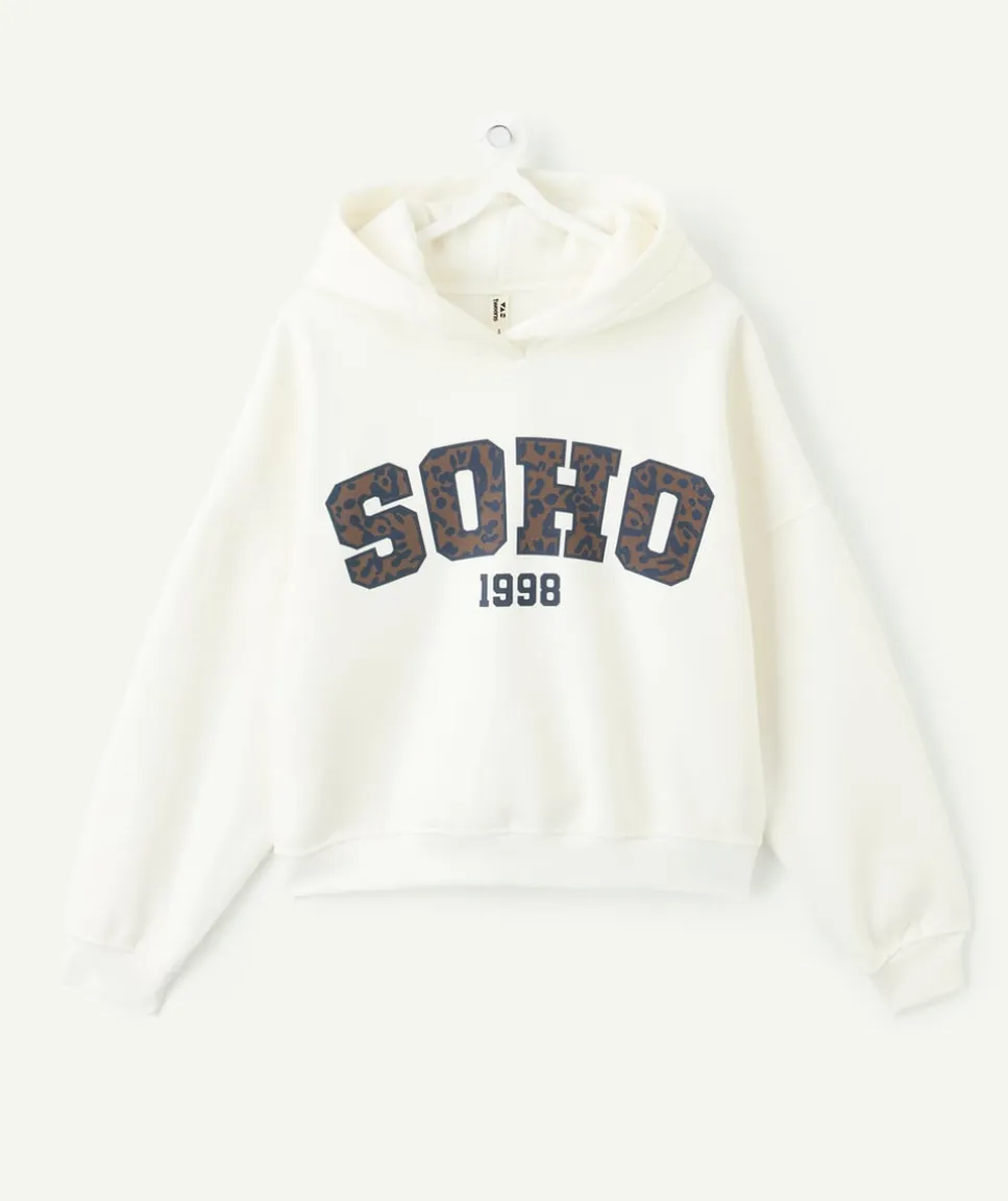 Sweat fille droit écru imprimé