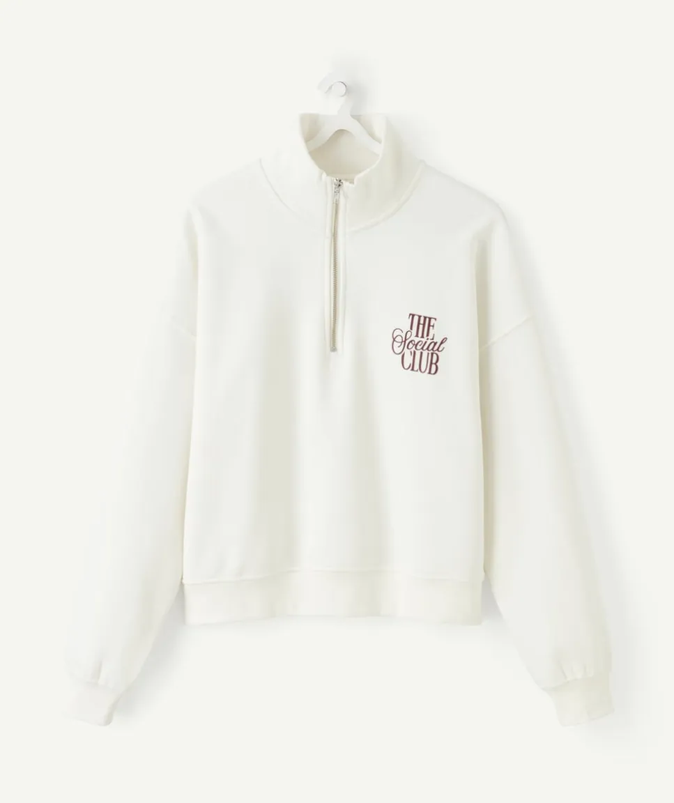 Sweat fille droit écru imprimé