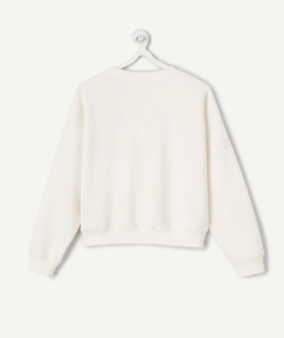 Sweat fille droit écru imprimé