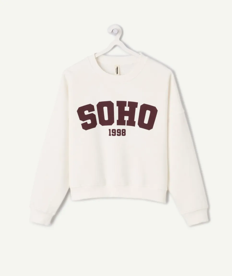 Sweat fille droit écru imprimé