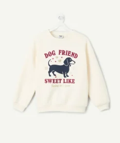 Sweat fille droit écru imprimé
