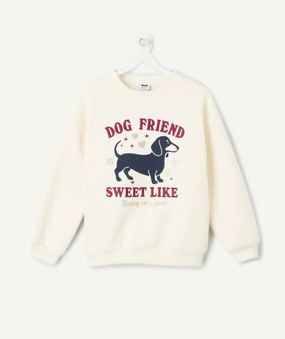 Sweat fille droit écru imprimé