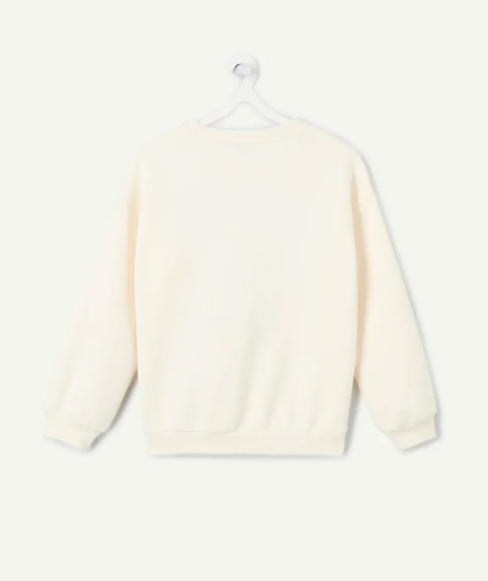 Sweat fille droit écru imprimé