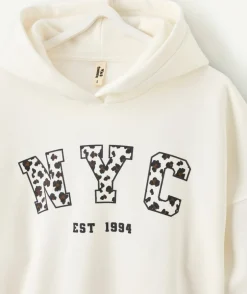 Sweat fille droit imprimé écru