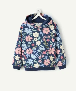 Sweat fille droit marine fleuri