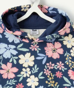 Sweat fille droit marine fleuri
