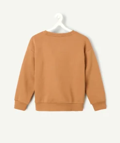 Sweat fille marron avec broderies blanches