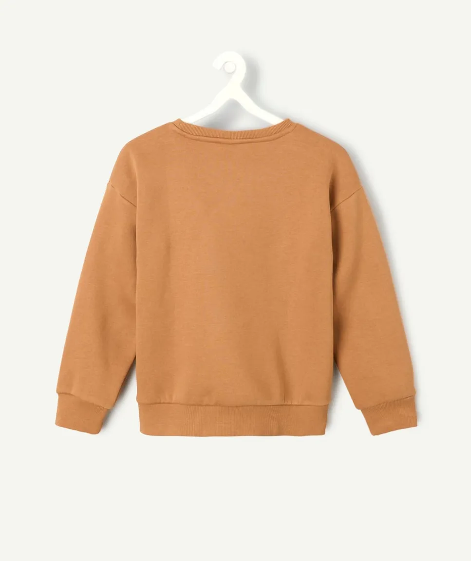 Sweat fille marron avec broderies blanches