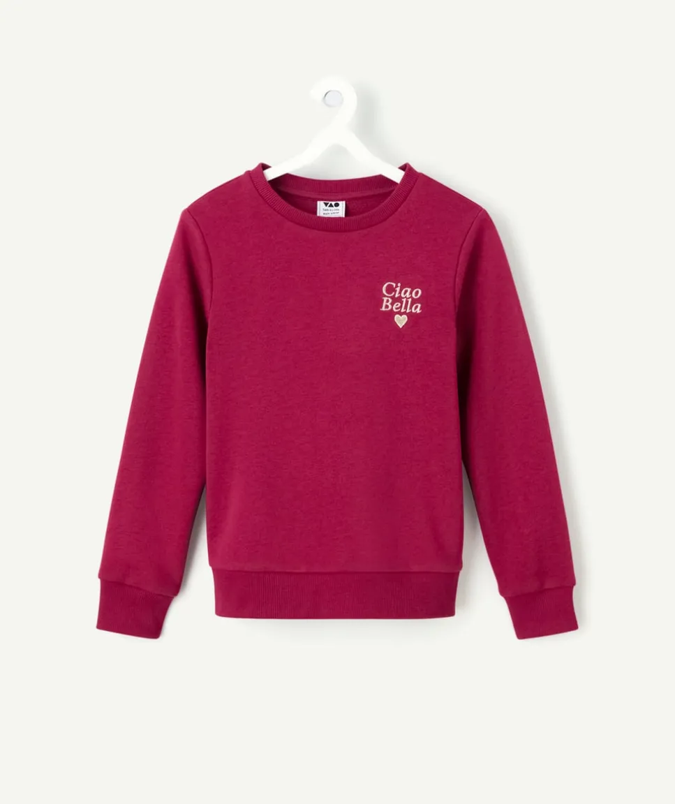 Sweat fille molleton bordeaux message brodé