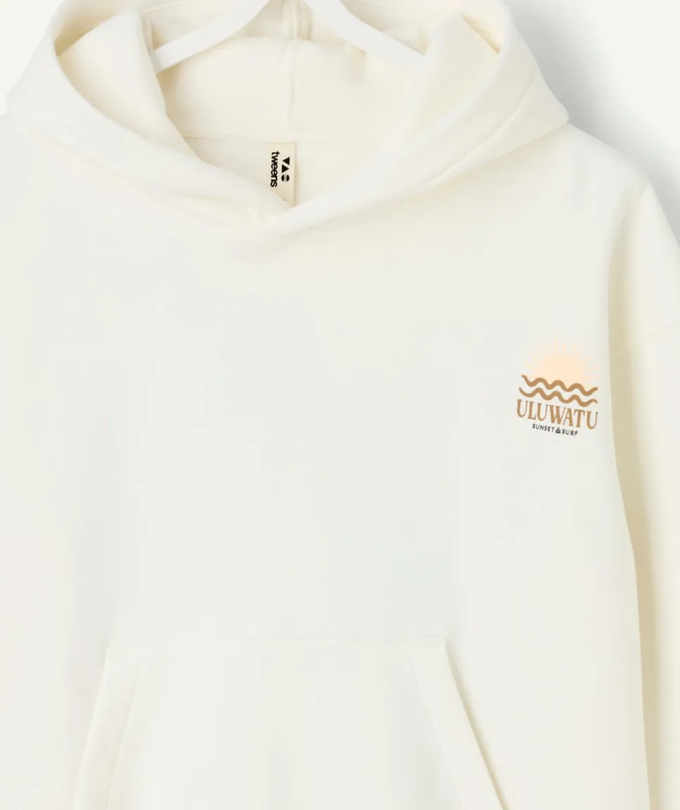 Sweat fille oversize écru imprimé