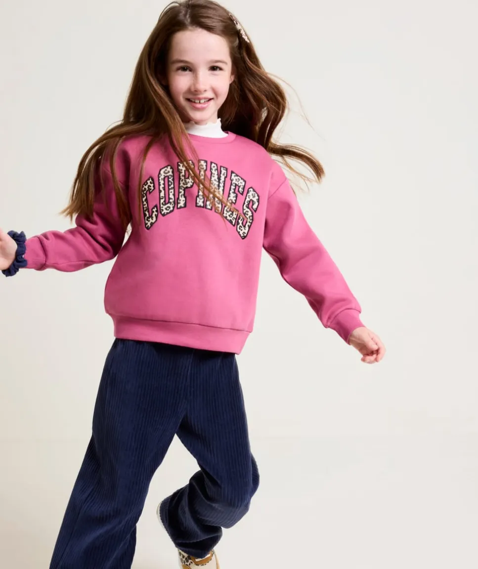Sweat fille rose imprimé léopard