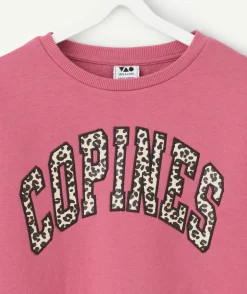 Sweat fille rose imprimé léopard