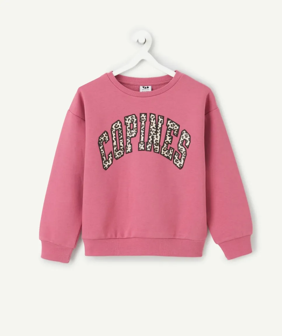 Sweat fille rose imprimé léopard