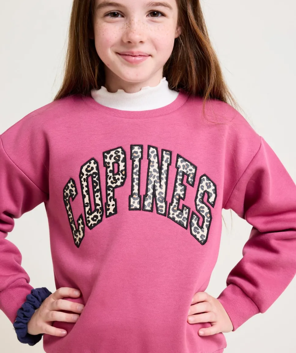Sweat fille rose imprimé léopard