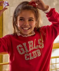 Sweat fille rouge imprimé