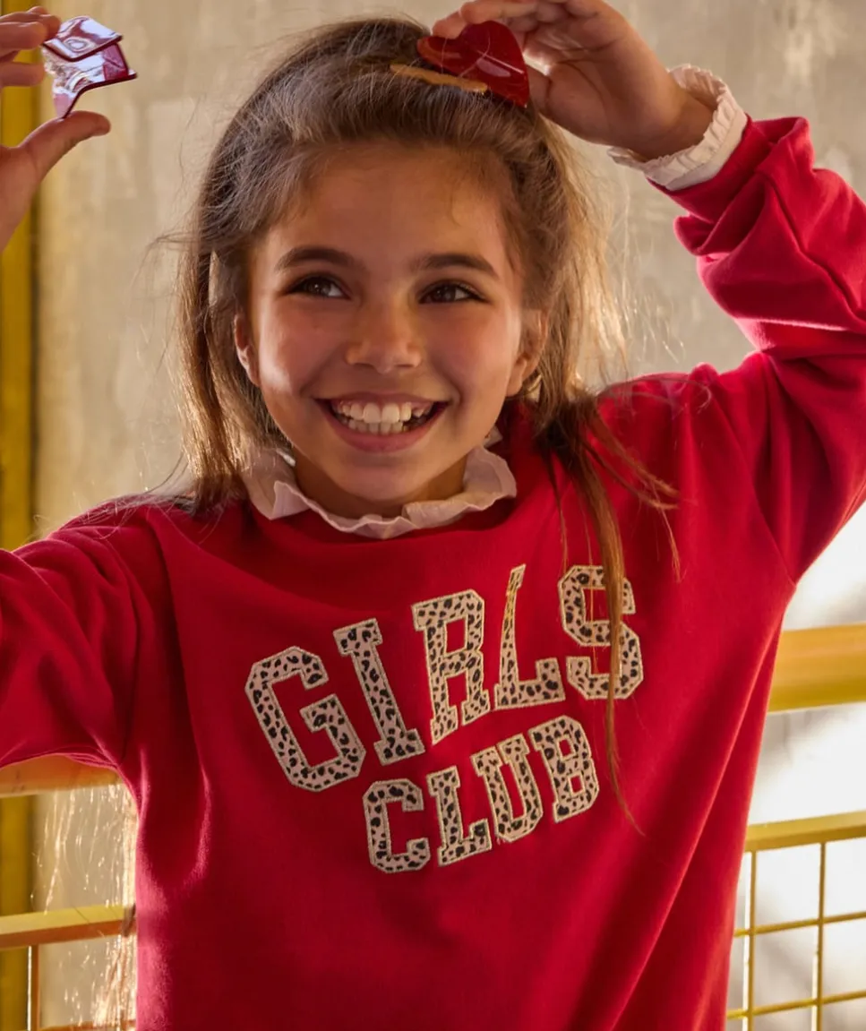 Sweat fille rouge imprimé