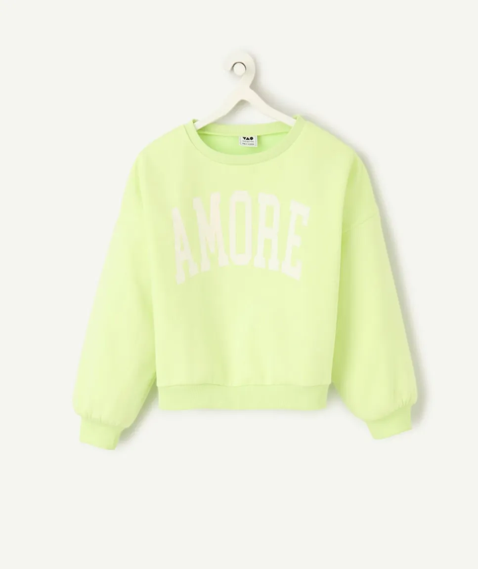 Sweat fille vert fluo avec motif 'amore'