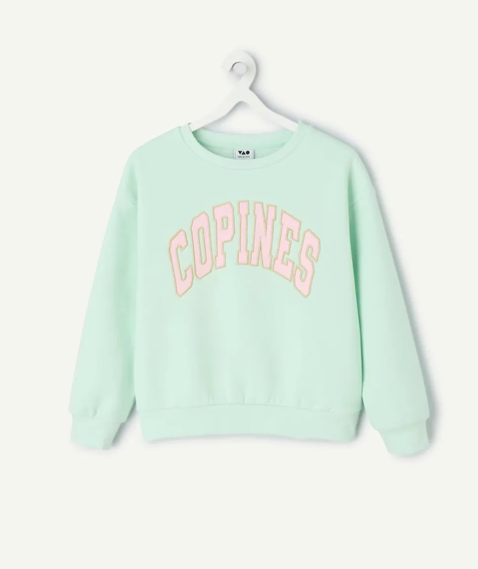 Sweat fille vert imprimé