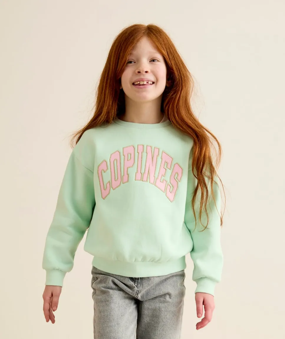Sweat fille vert imprimé