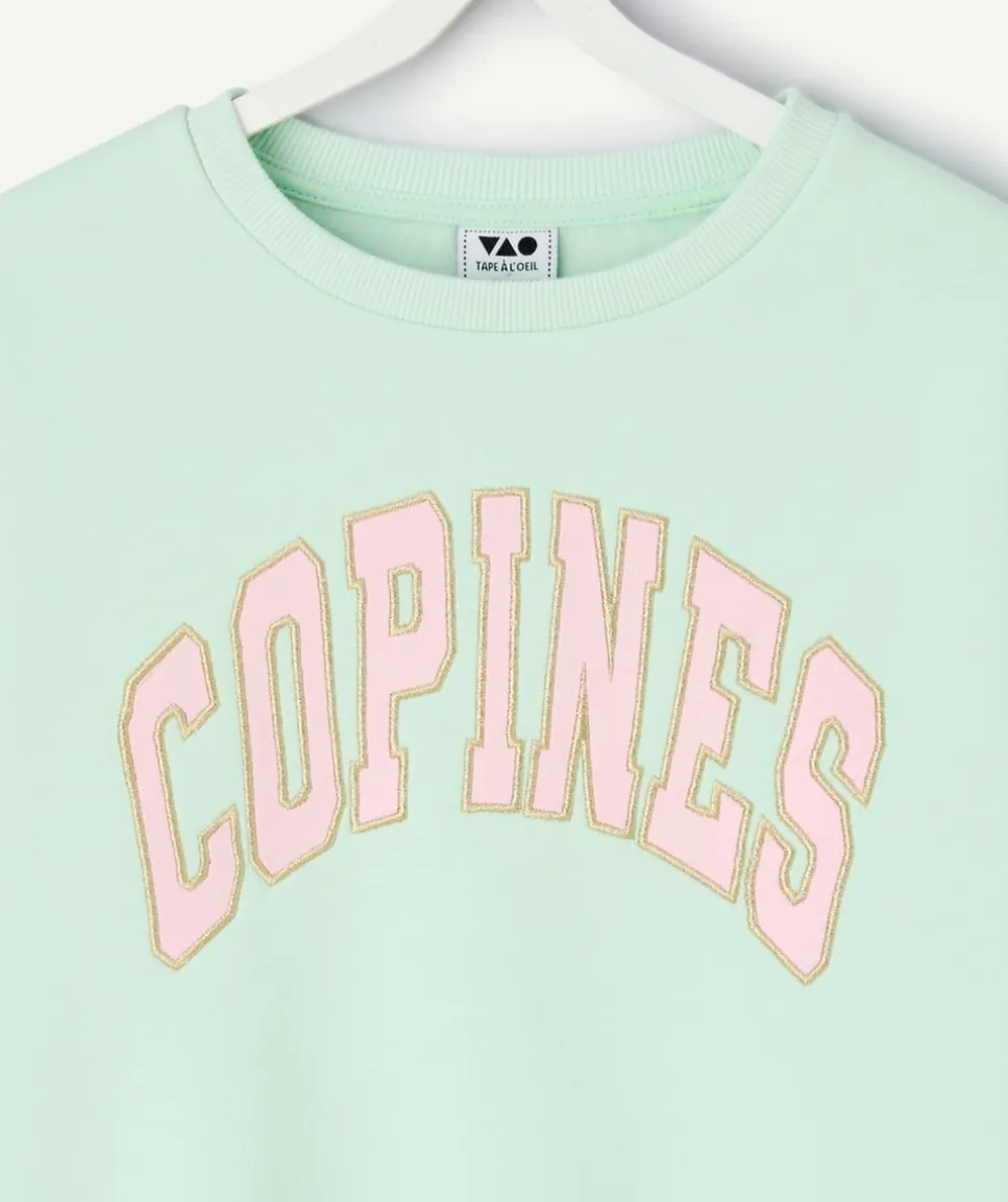 Sweat fille vert imprimé