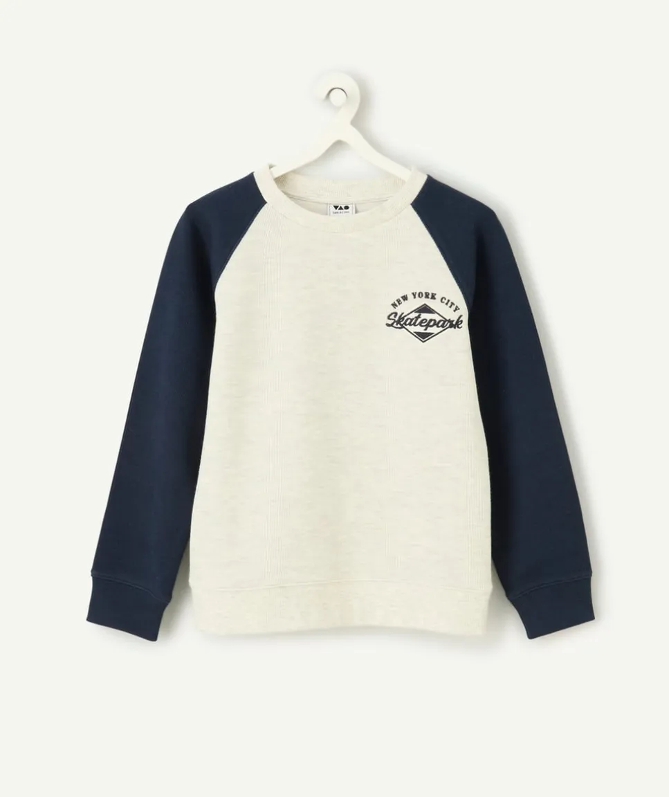 Sweat garçon blanc et bleu marine