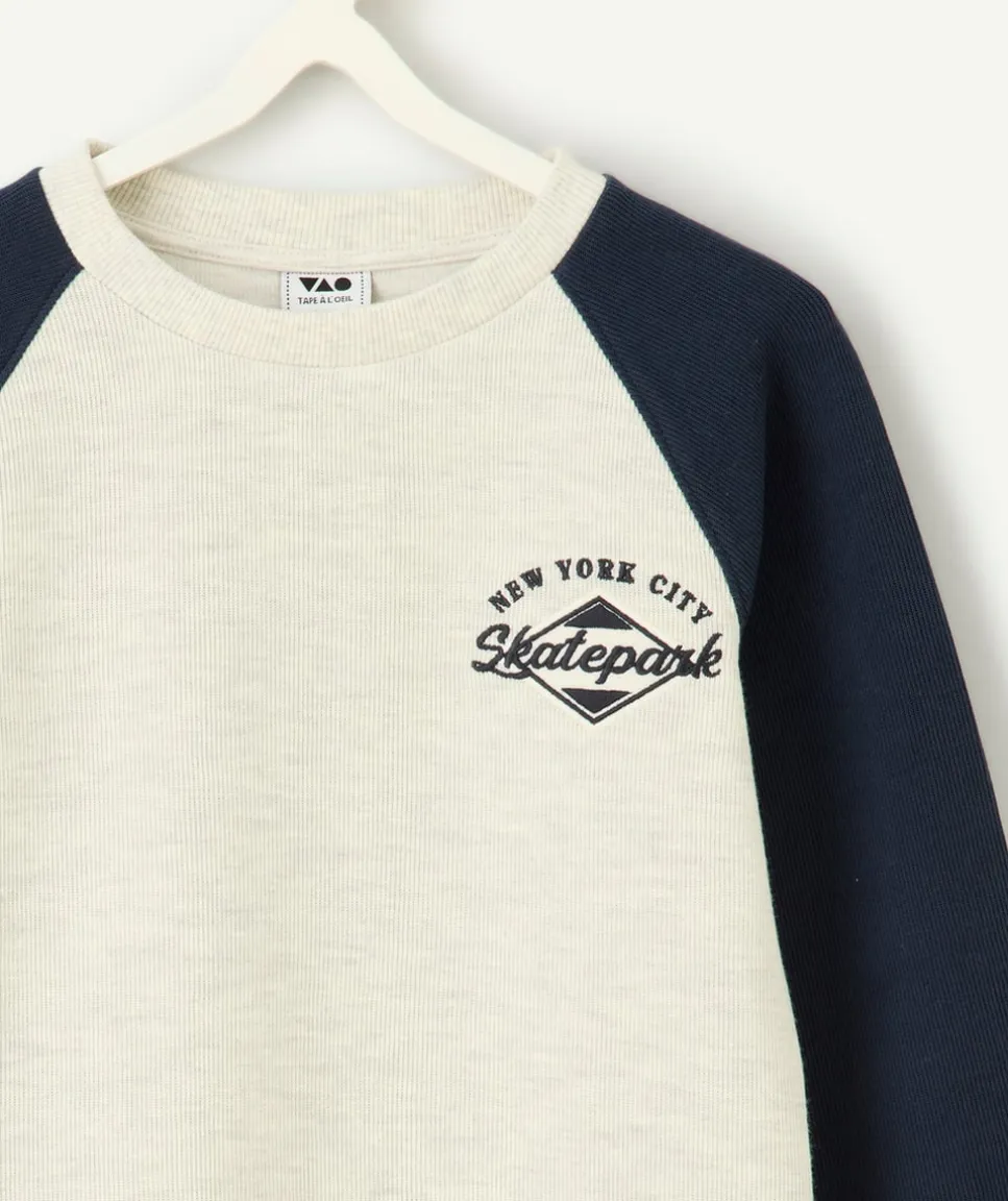 Sweat garçon blanc et bleu marine