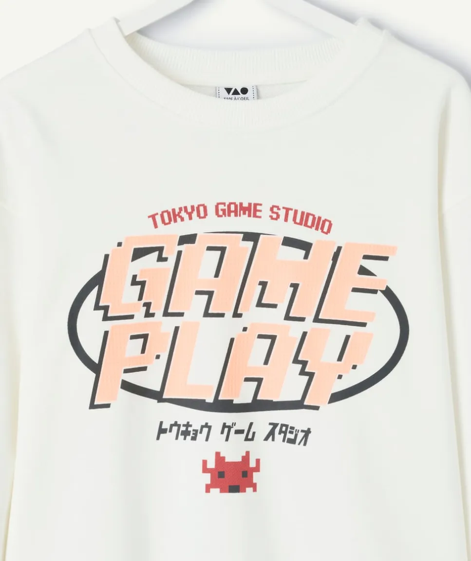 Sweat garçon blanc imprimé jeu vidéo