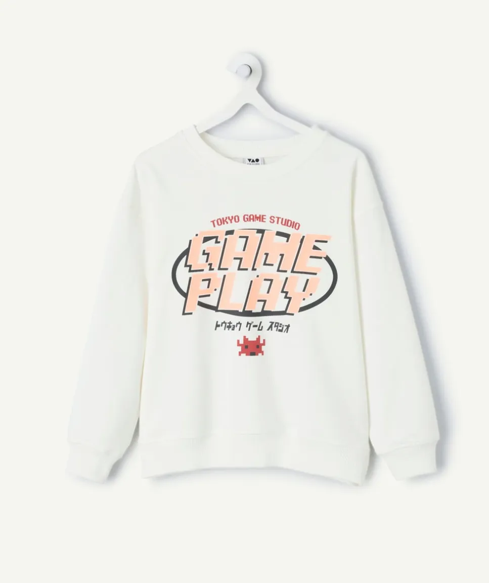 Sweat garçon blanc imprimé jeu vidéo