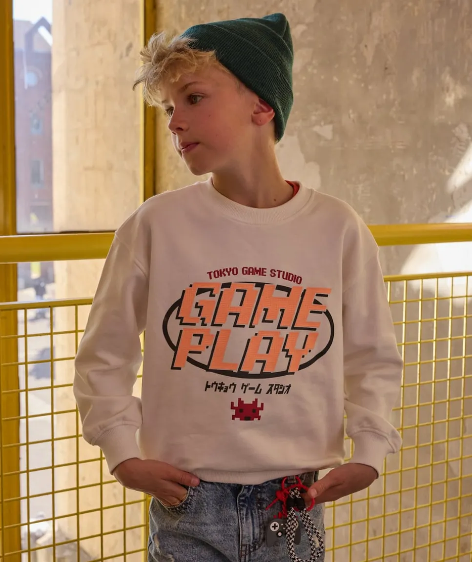 Sweat garçon blanc imprimé jeu vidéo